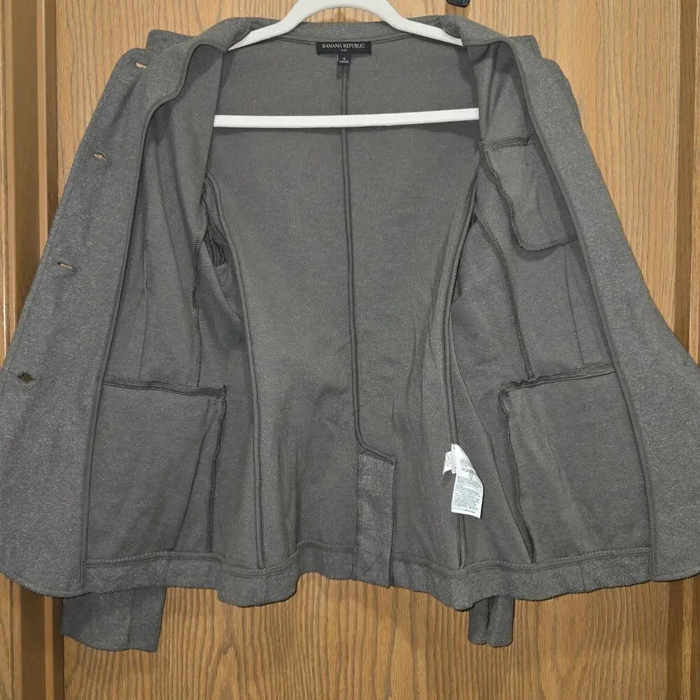 Banana Republic Military Piqué Knit Stand Collar Jacket Gray Academic Gorpcore